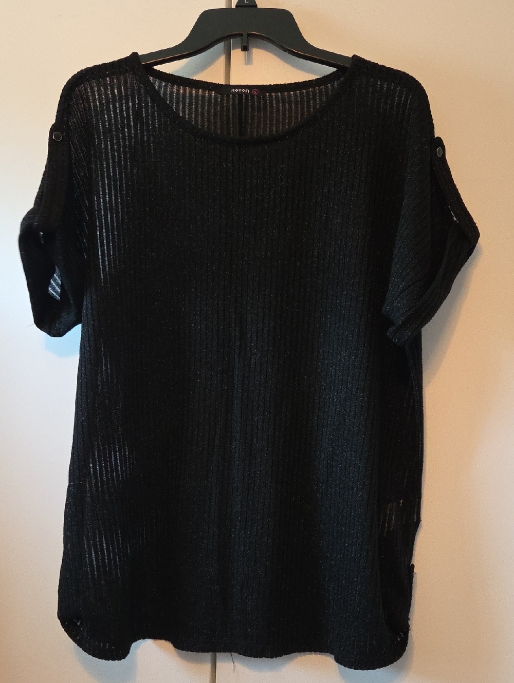 Black Sheer Ribbed Short Sleeve Tunic